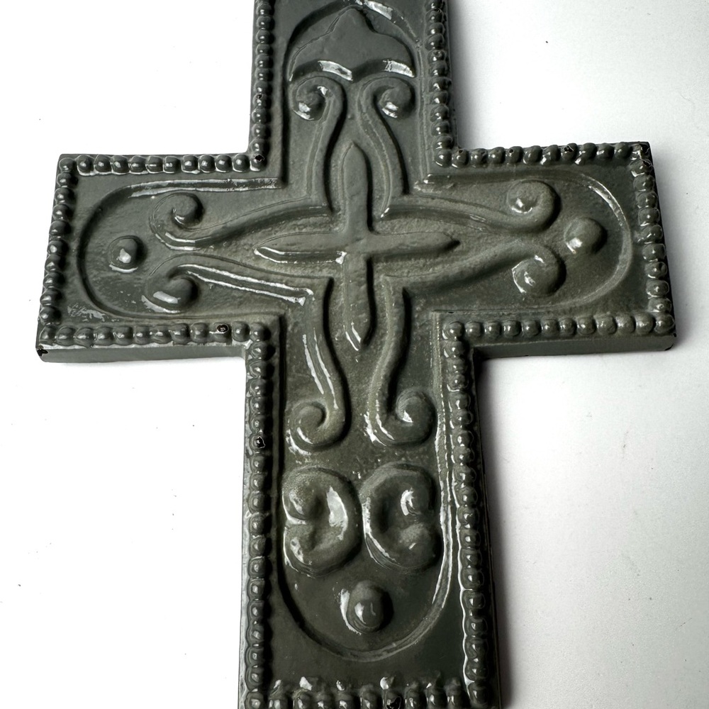 Cast Iron Gothic Cross Wall Decor Rustic Religious Scroll